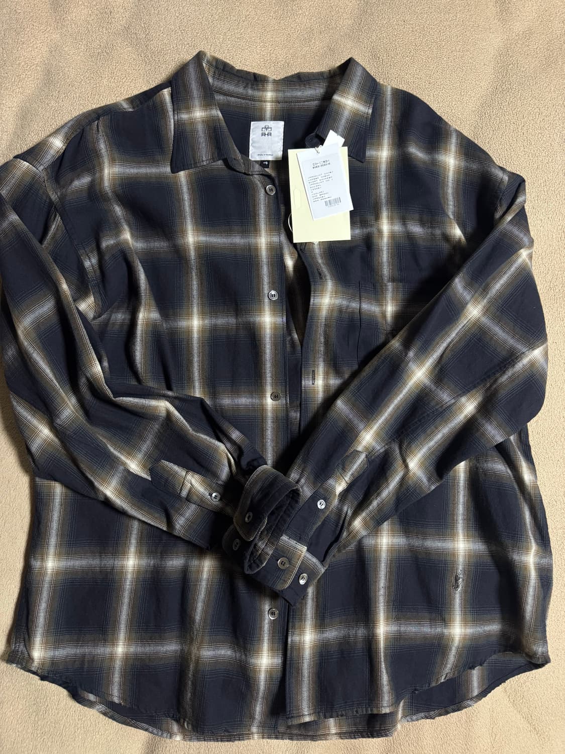 4) 폴리테루 루즈드 체크셔츠 데미지드 잉크브라운 상품이미지1