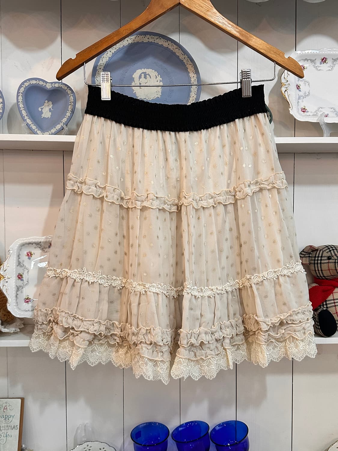 axes femme(엑시즈 팜므) 아이보리 골드도트 쉬폰 캉캉 레이스 스 상품이미지1