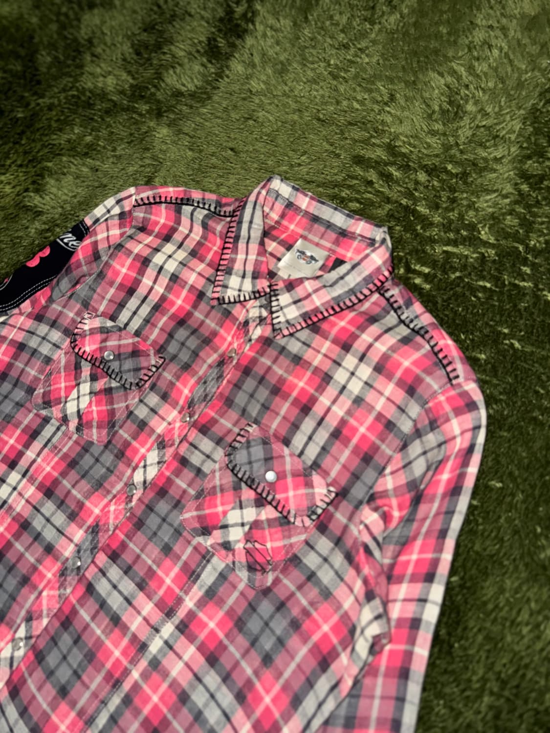 [L] 할리데이비슨 우먼스 웨스턴 펄스냅 스터드 플레이드 체크 셔츠 상품이미지2