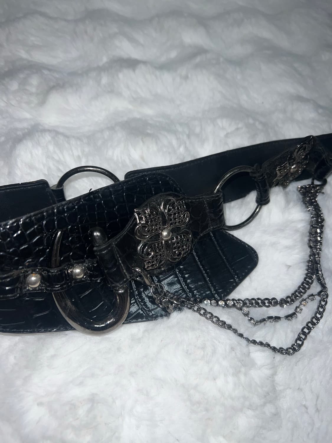 빈티지 블랙 크로크 체인 스터드 벨트 상품이미지3