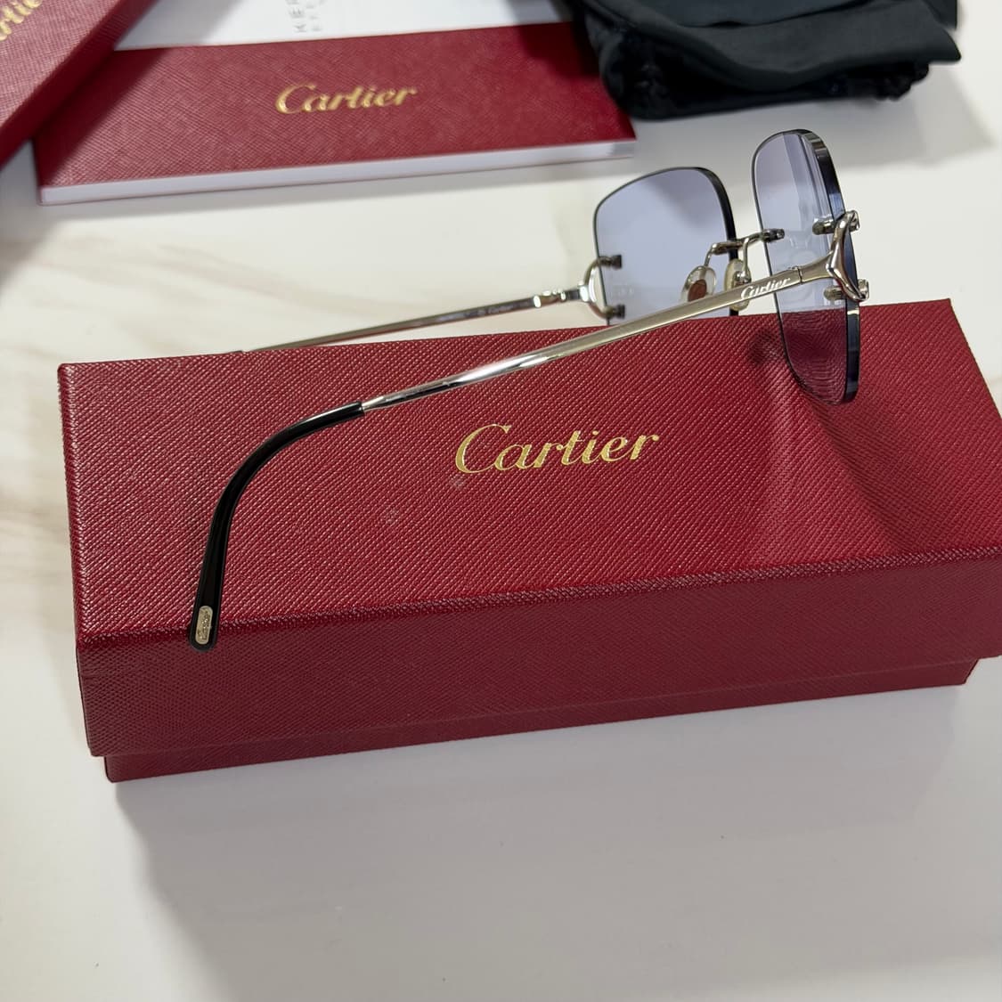 (OS) Cartier 까르띠에 C 무테 은장 선글라스 블루렌즈 상품이미지2