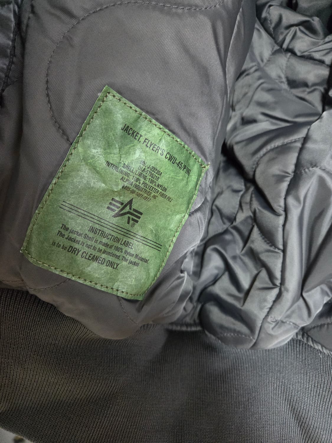 알파인더스트리 CWU45P 항공 점퍼 밀리터리 자켓 건메탈 그레이 상품이미지6
