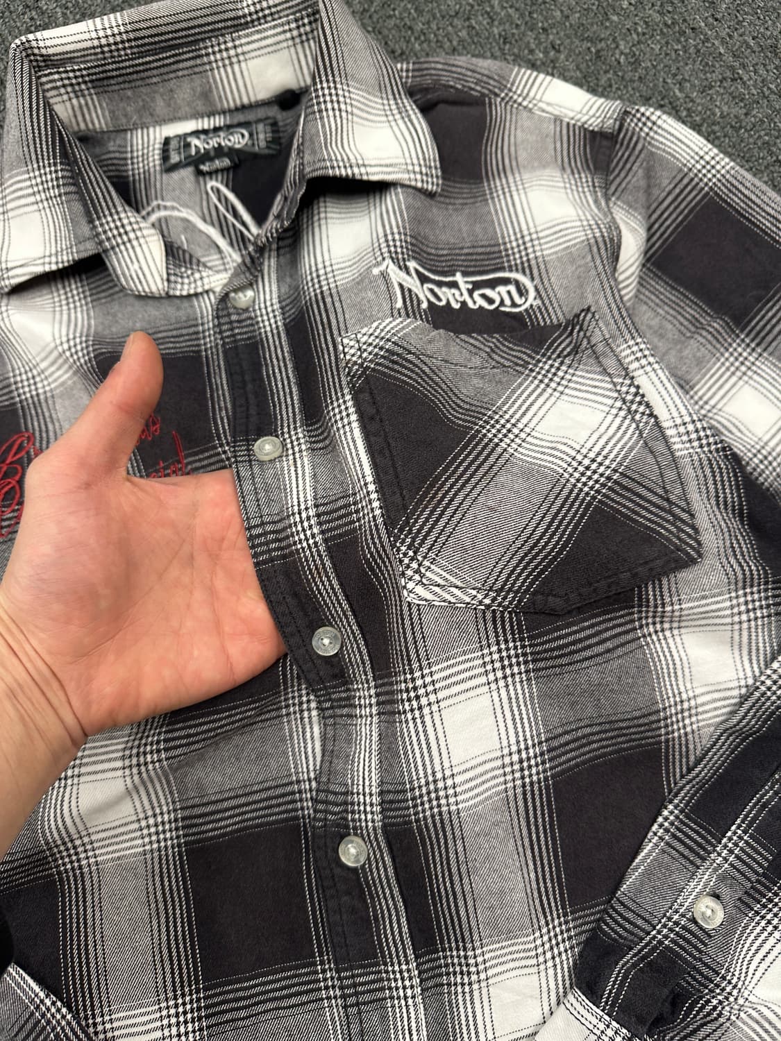 M) 노턴 모터사이클 UK 자수 셔츠 체크 패턴 상품이미지5