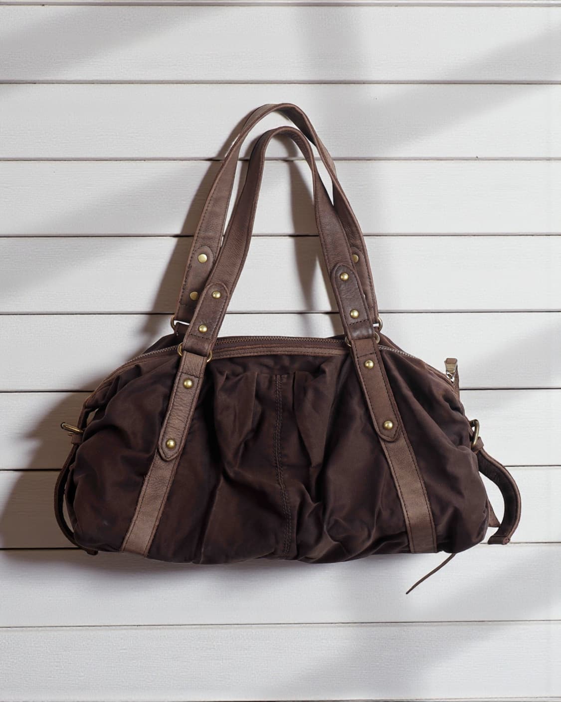 [Y.Nagata by Denim & Co.] 브라운 레더 믹스 숄더백 상품이미지1