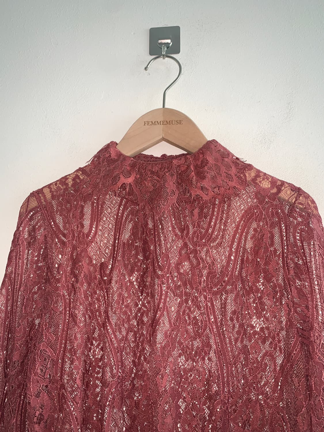 Lace high neck rose blouse(red) 상품이미지2