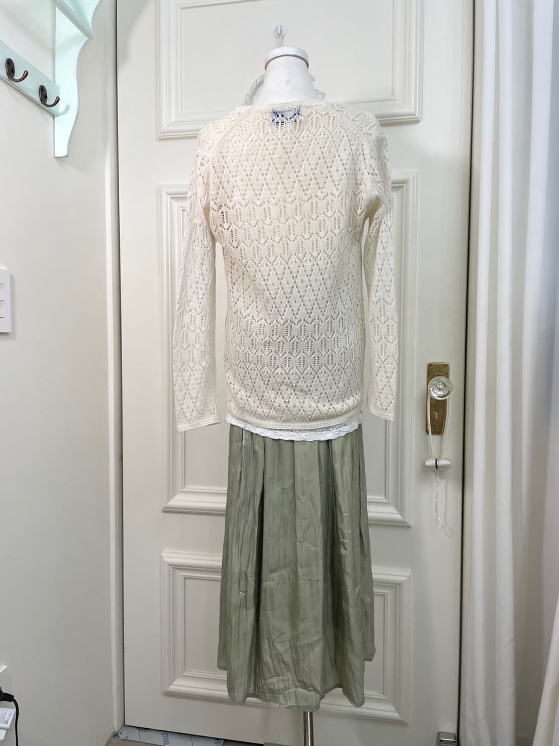 green satin pleats banding long skirt 상품이미지8