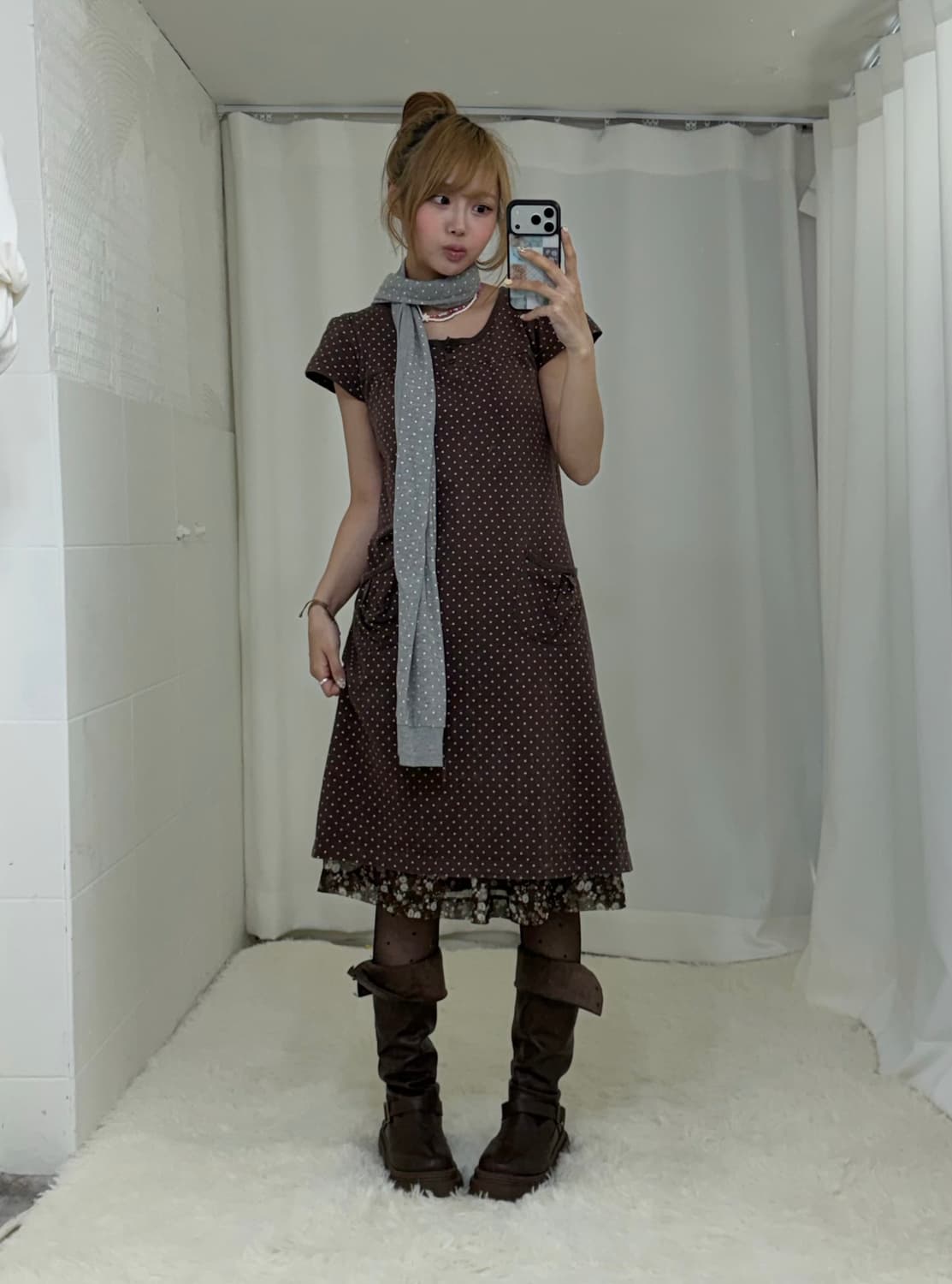 도트 브라운 그레이 데일리 모리걸 하구미 코디세트 상품이미지3