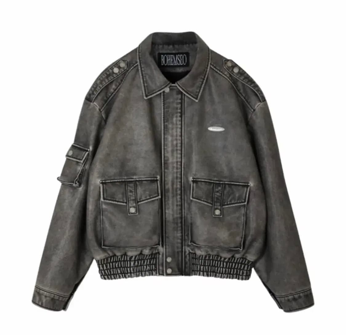 보헤미안서울 보헴서 레더 봄버 점퍼 워시드 그레이 1사이즈 상품이미지1