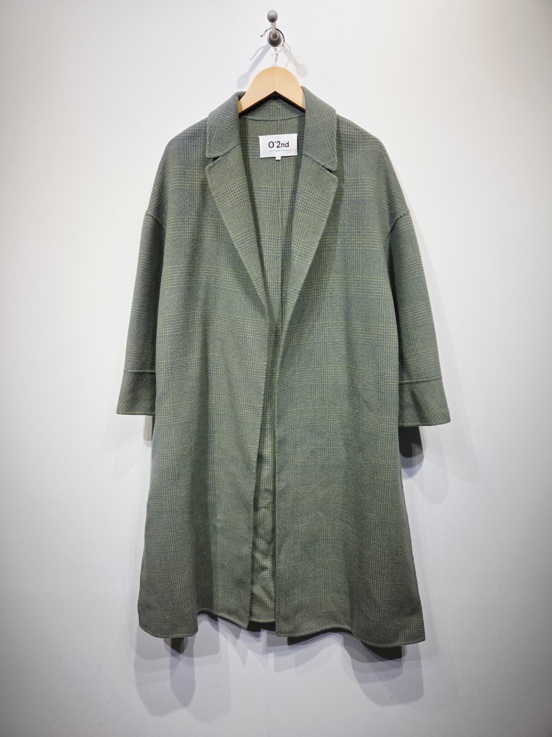 O'2nd 오즈세컨 애플그린 체크 앙고라 캐시미어 울 롱 코트 상품이미지2
