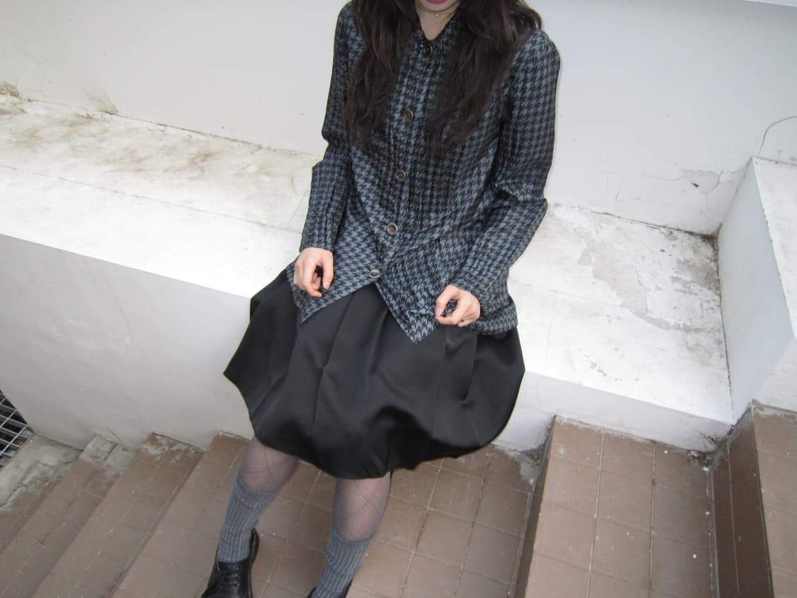 빈티지 셔츠 블라우스 라운드 카라 하운드투스 패턴 디테일 레귤러핏 차콜 상품이미지2