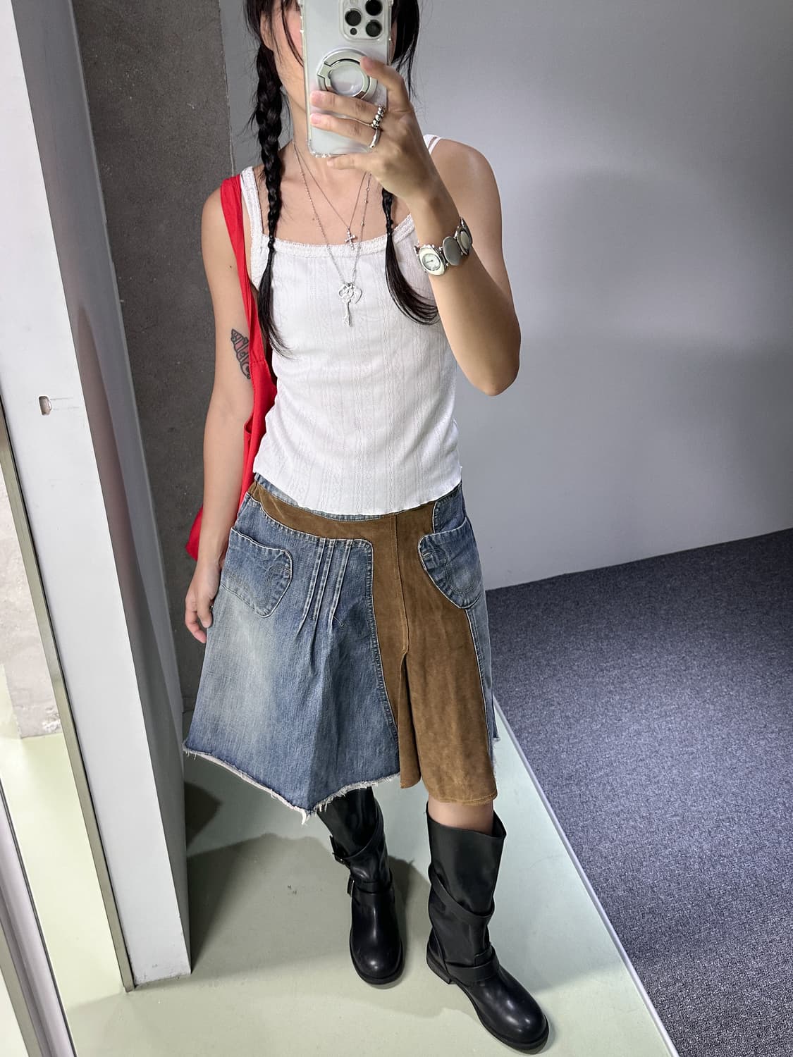 denim/suede midi skirt 상품이미지2