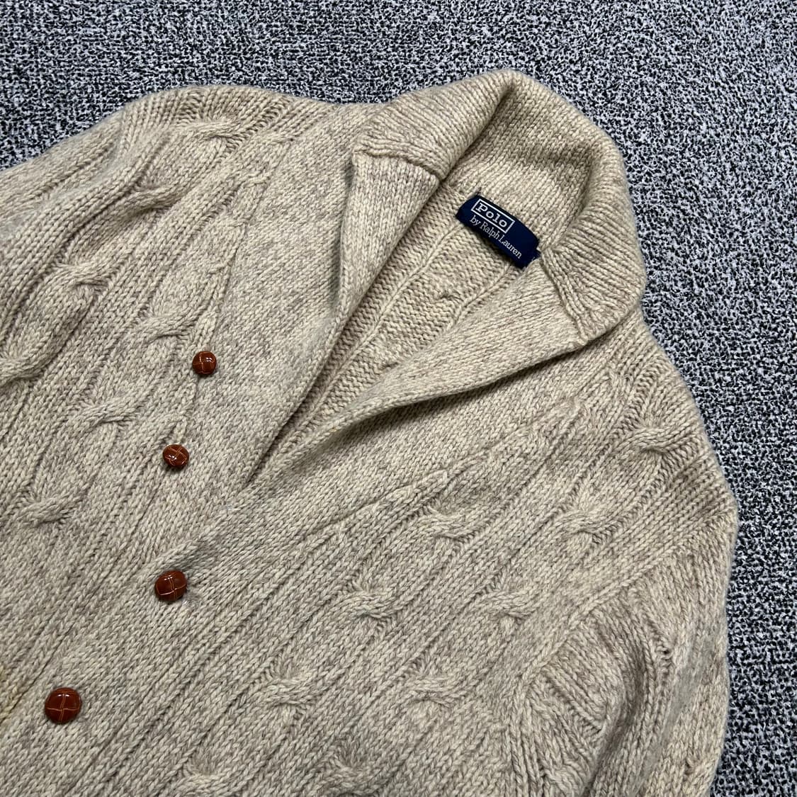 폴로 숄카라 헤비 울 니트 케이블 가디건 상품이미지2