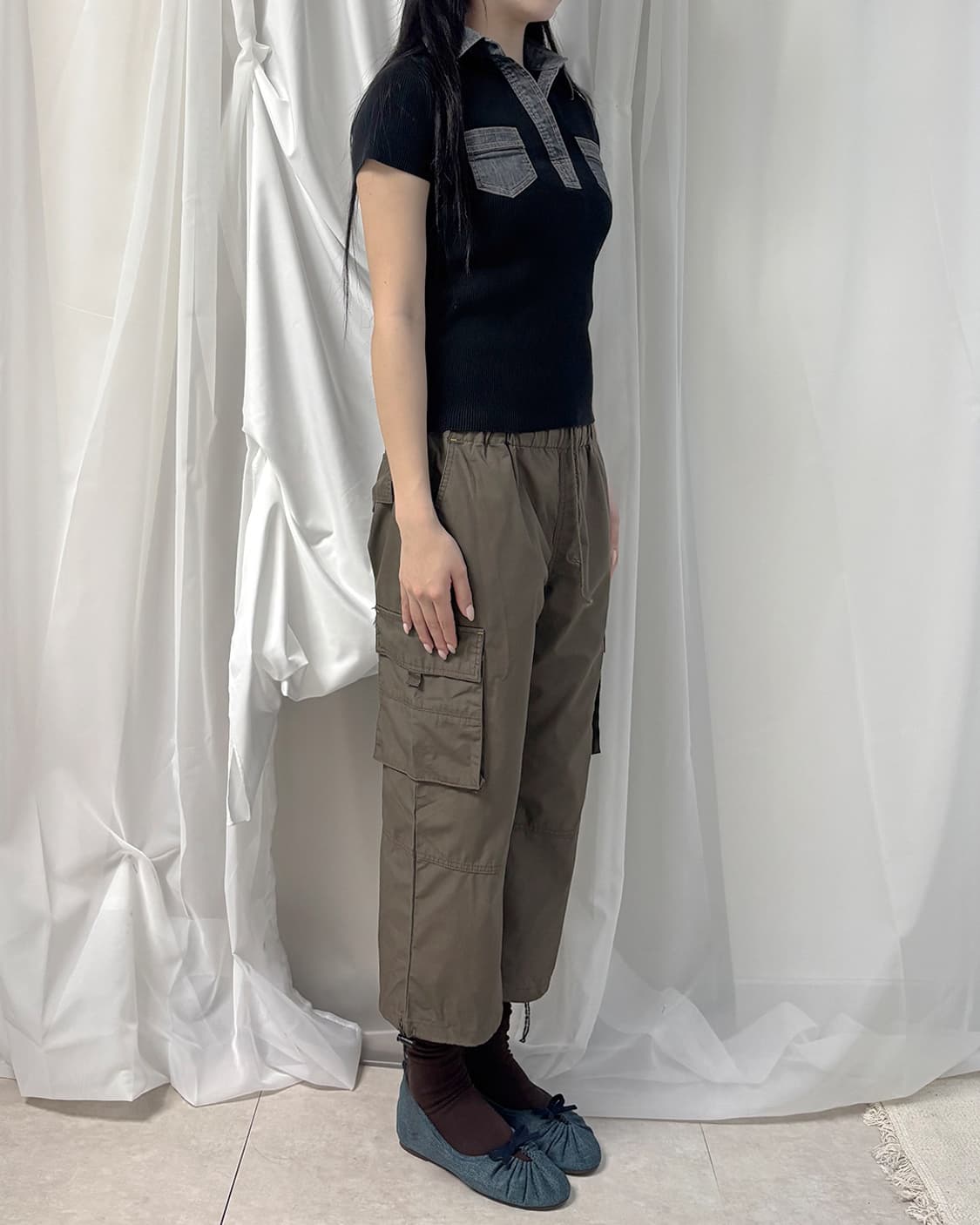 lui chantant 데님 포인트 리브드 블랙 풀오버 상품이미지9