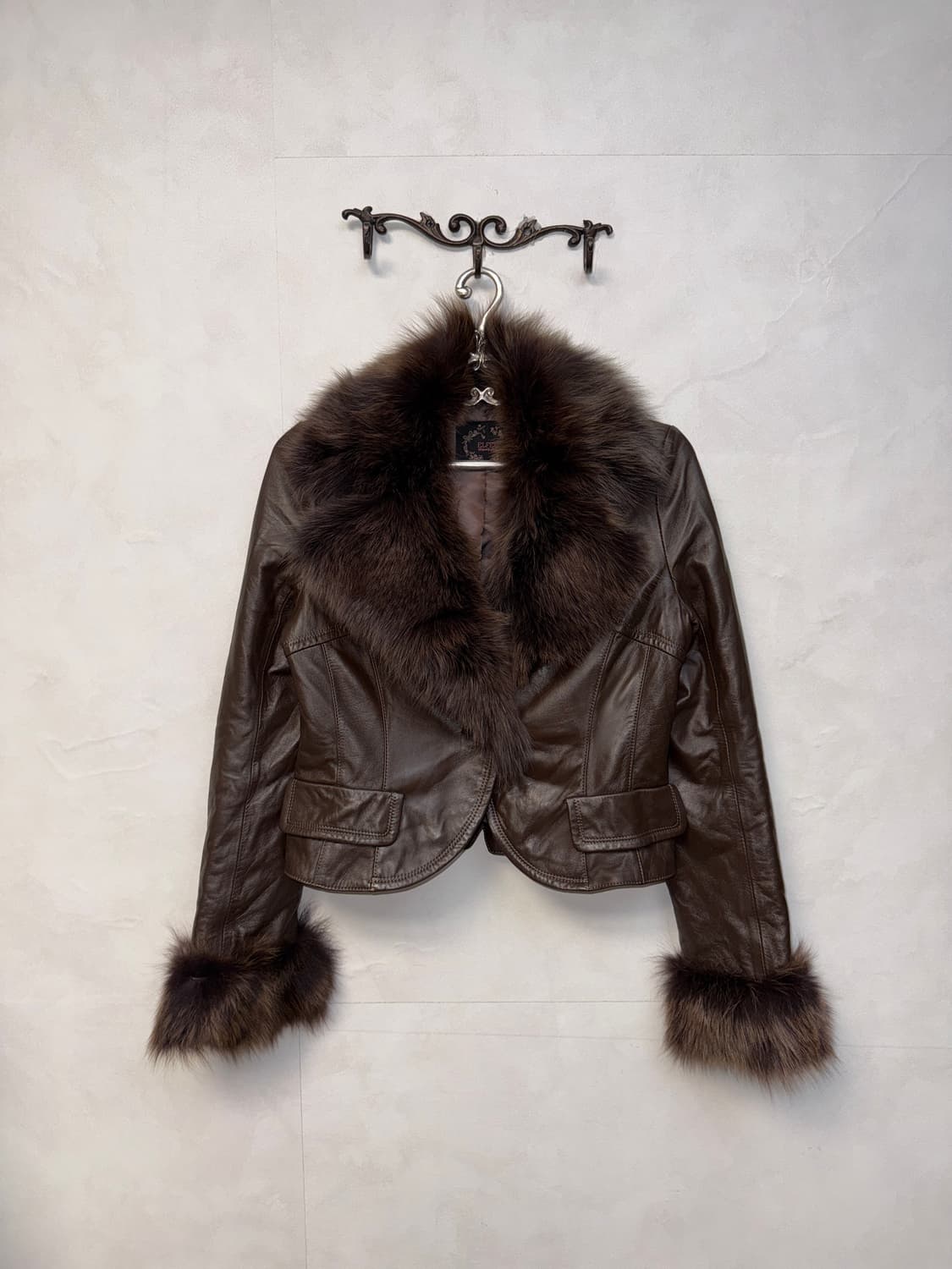 Brown lamb skin fox fur short jacket  상품이미지1