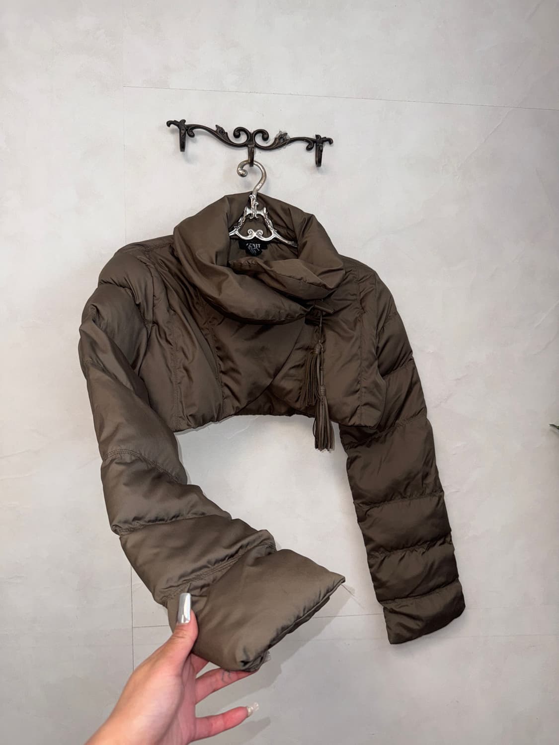 Brown wrap crop bolero down puffer  상품이미지2