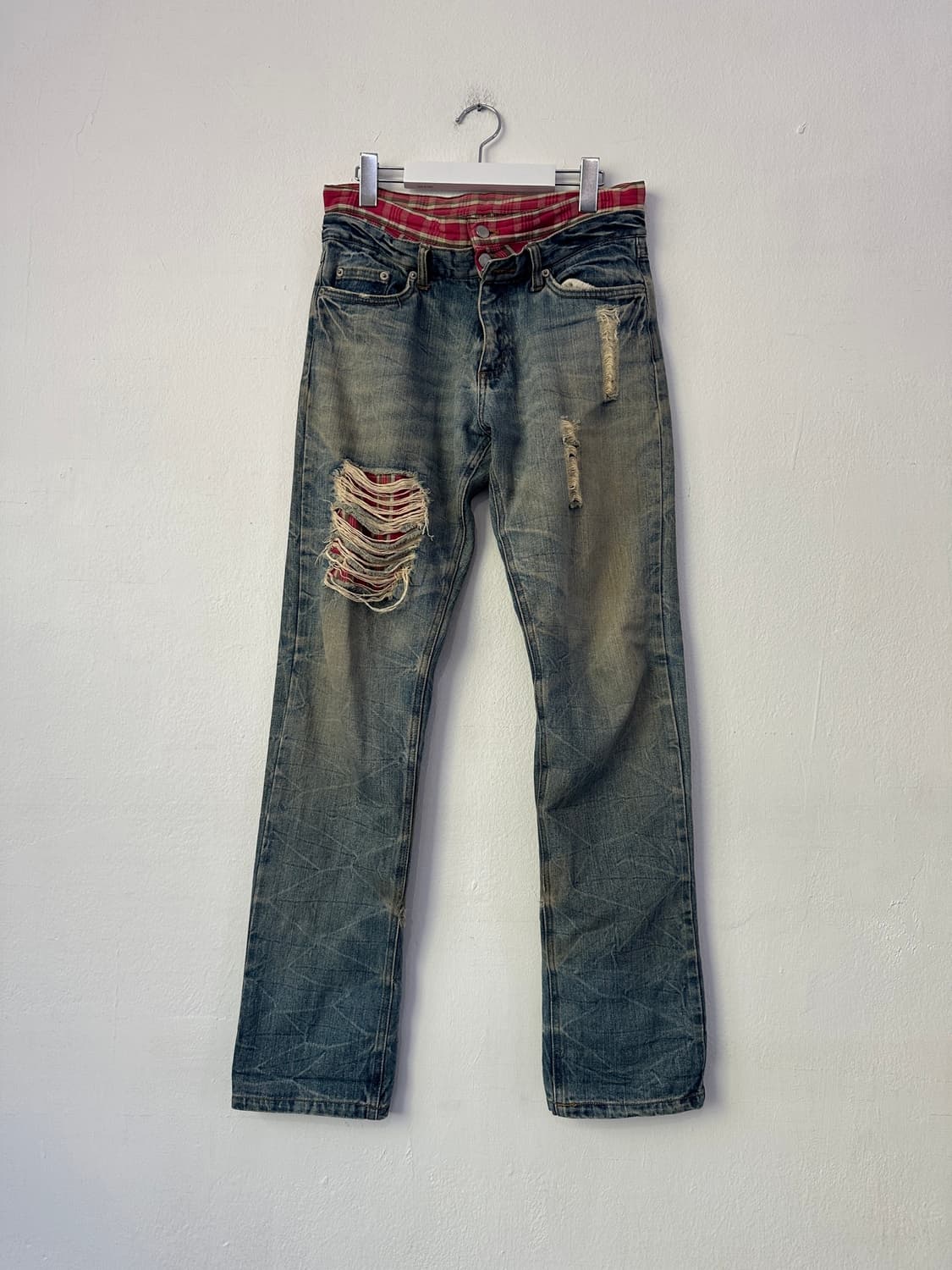 JPN VTG 체크 새깅 디스트로이드 워싱진 상품이미지4