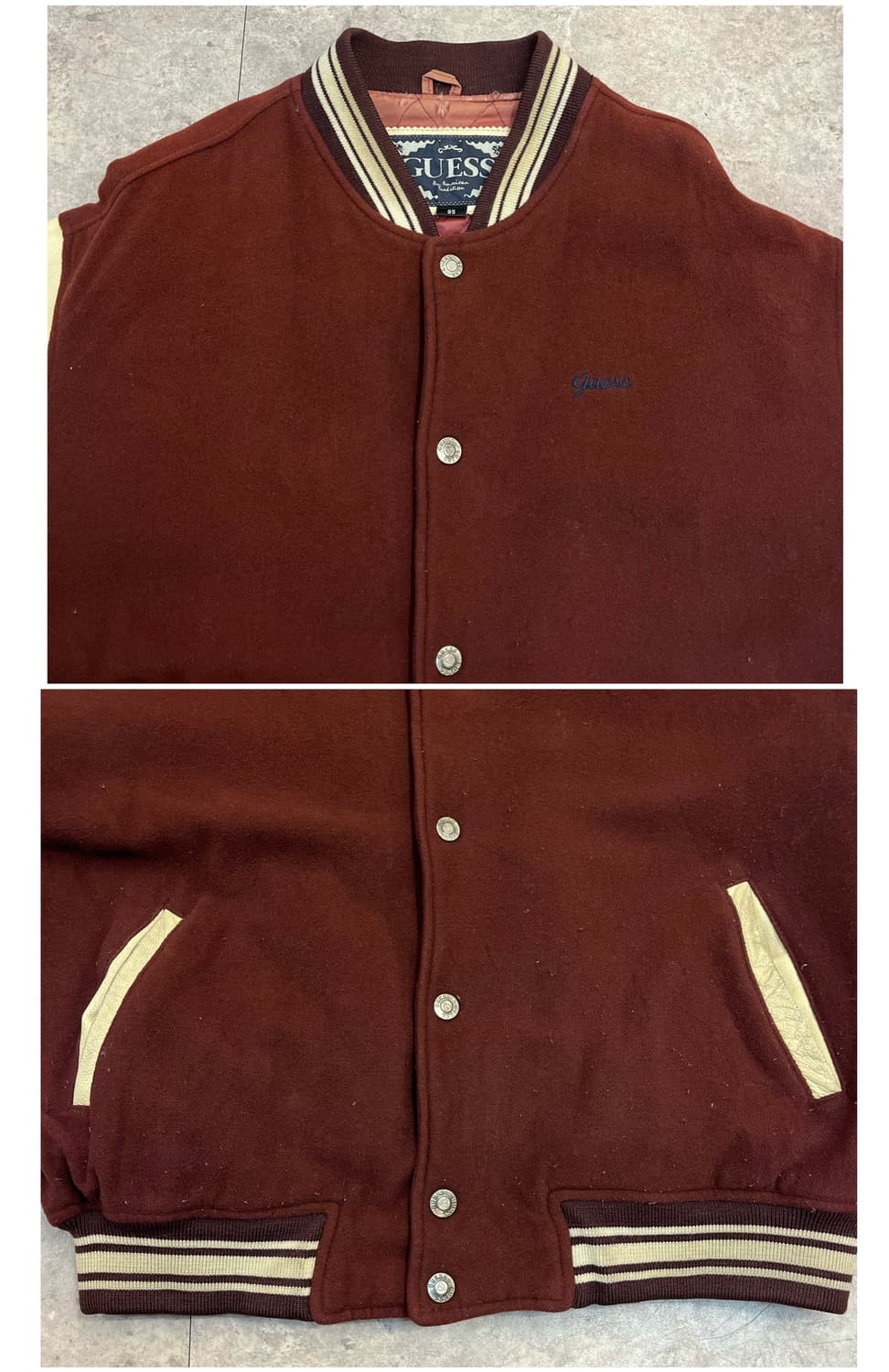 게스 울 소가죽 스타디움 자켓 버건디 95 #csz3242 상품이미지5