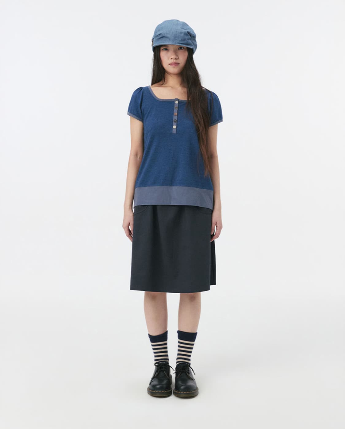새상품 오헤시오 SQUARE NECK JERSEY BLOUSE, BLUE 상품이미지2