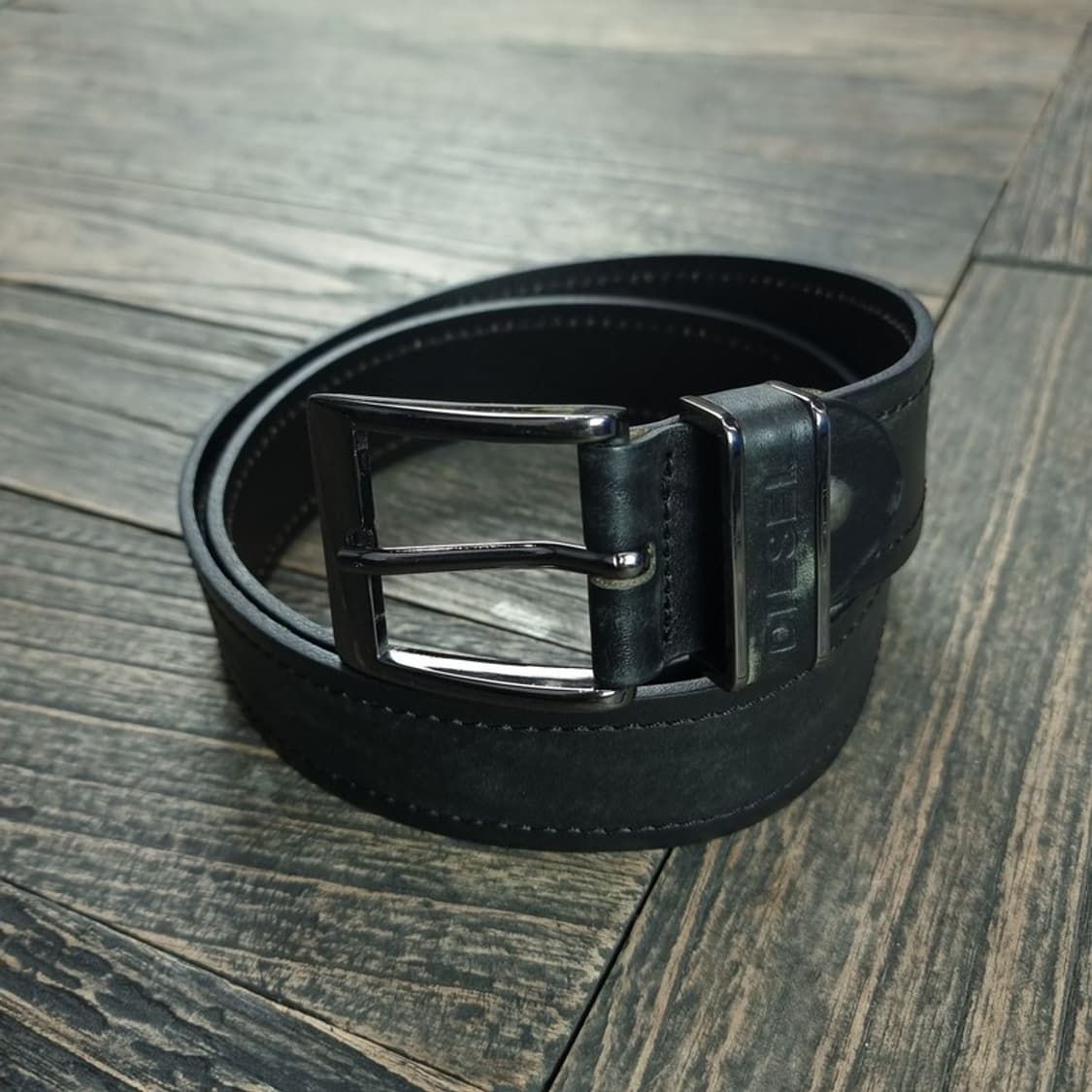 [디젤] 로고 각인 카우 레더 소가죽 벨트 블랙 P01440 상품이미지1