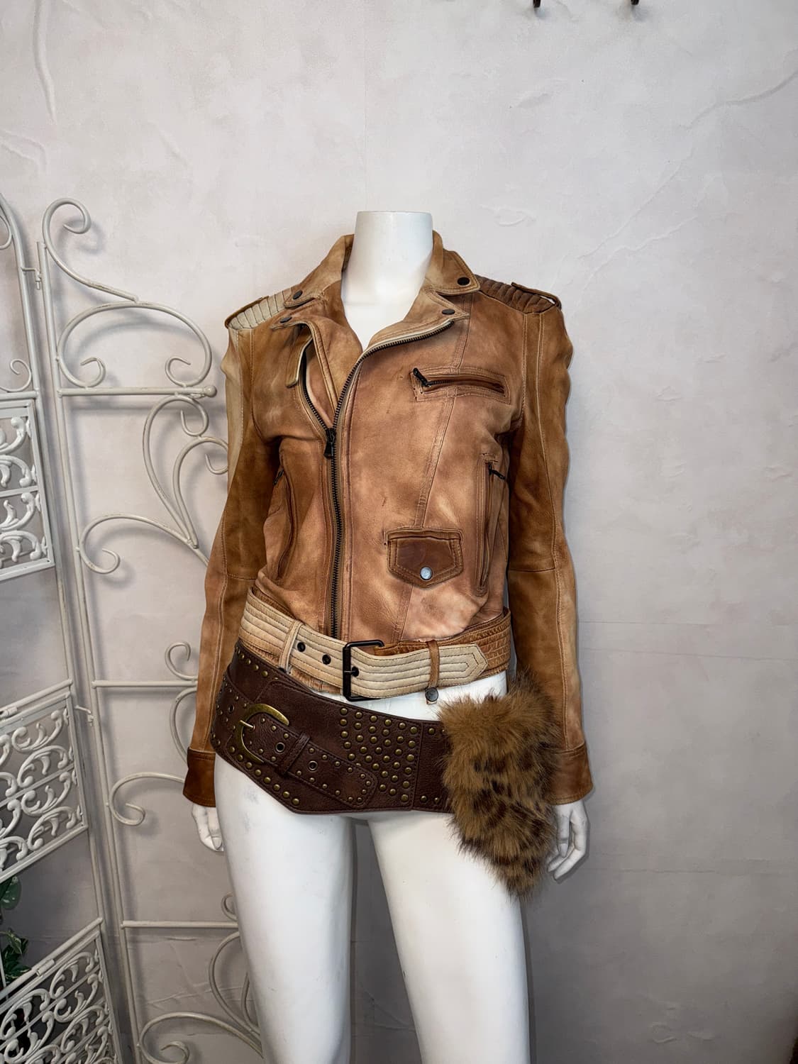 Camel brown tie dye lamb skin rider jk 상품이미지1