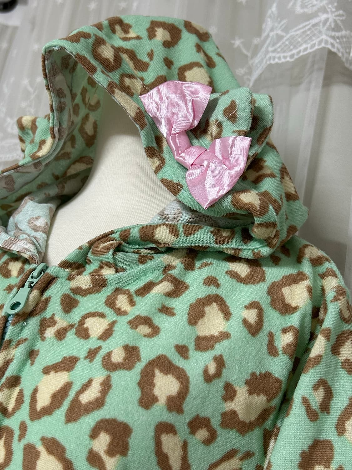 💚히메갸루 팝갸루 민트 레오파드 네코미미 반팔 후드집업 상품이미지2