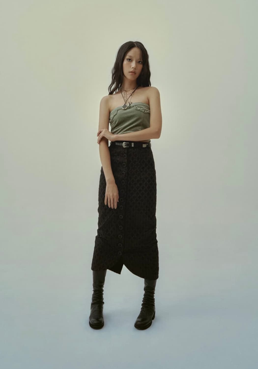 145오피스 미디 버튼 스커트 상품이미지2