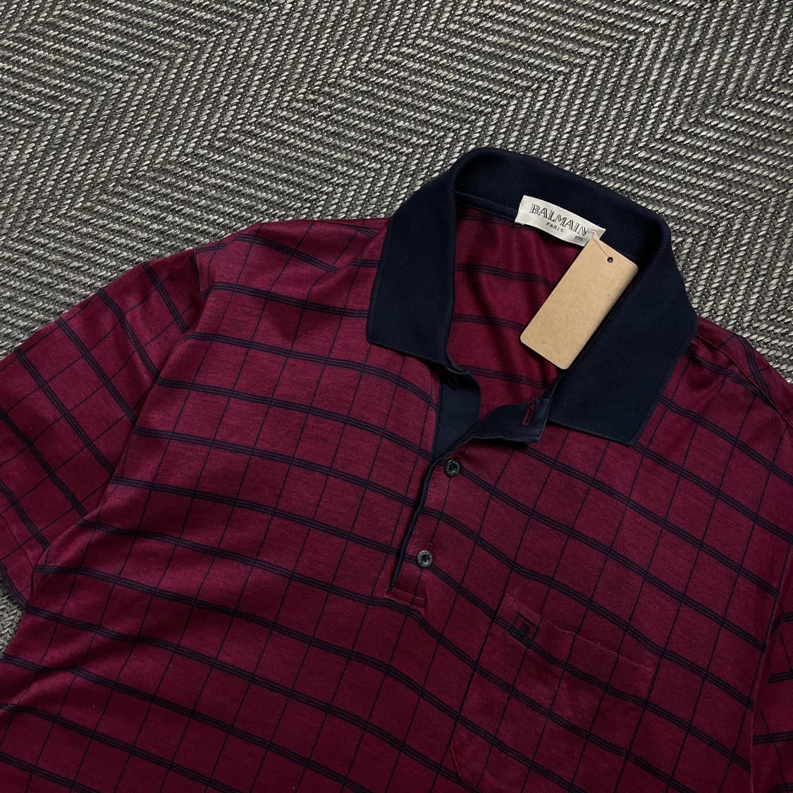 90s 발망 아카이브 체크 패턴 카라넥 반팔 티셔츠y 4535 상품이미지4