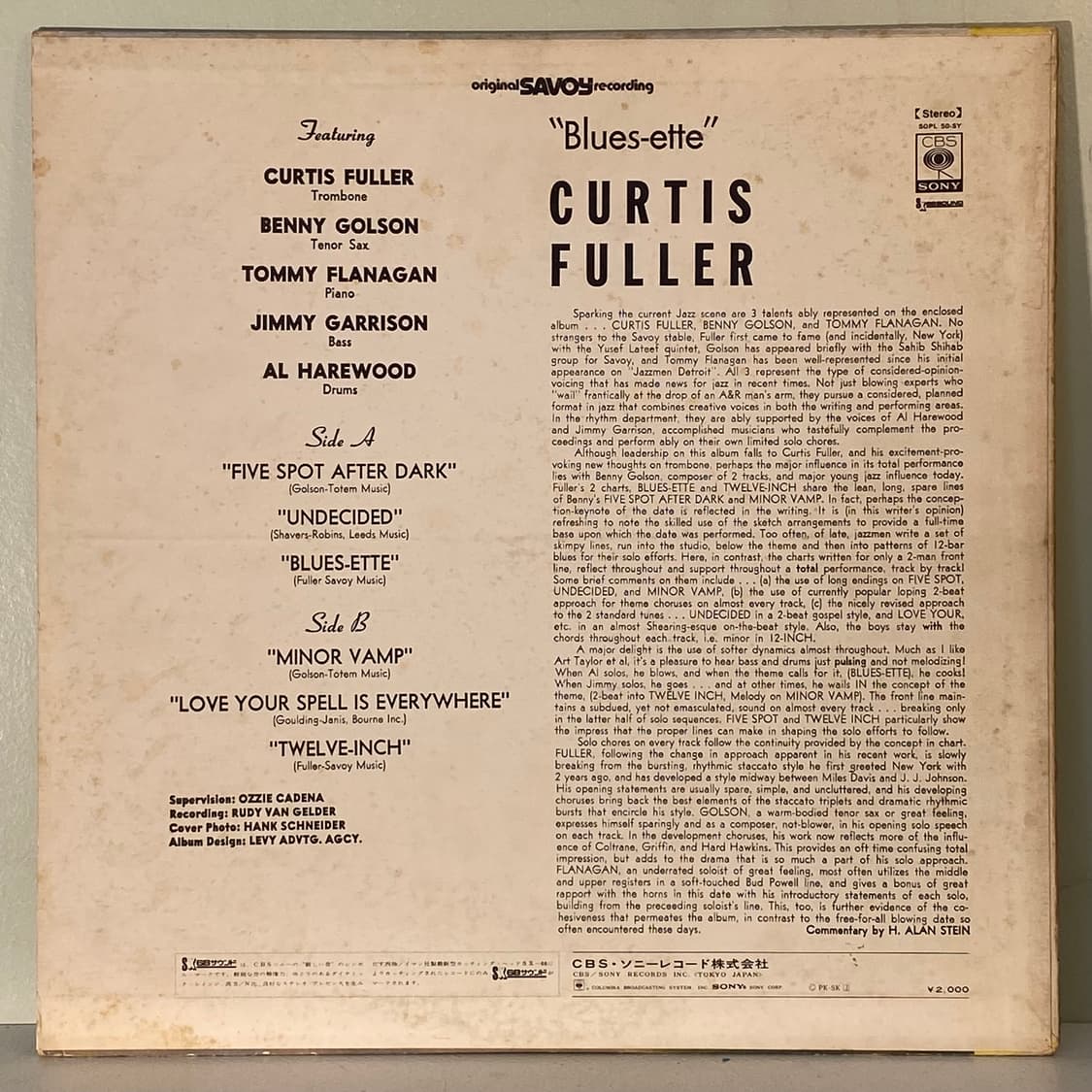 (중고LP-재즈) Curtis Fuller's Quintet -Blues 상품이미지2