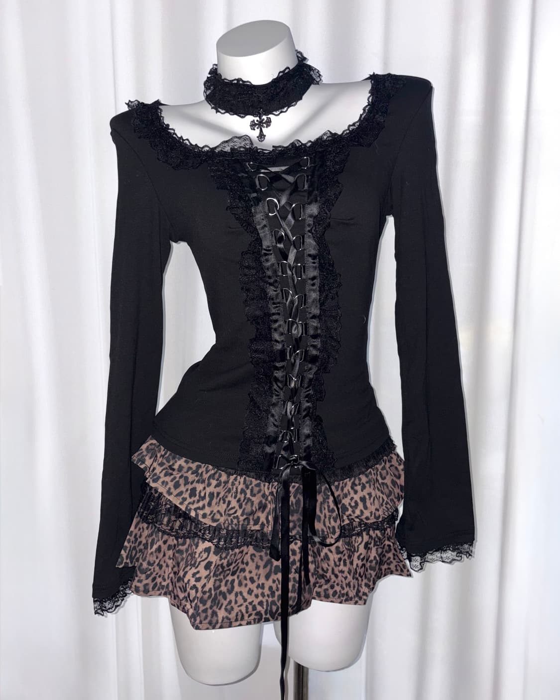 [black swan] 레이스 코르셋 고딕 펑크 고스 쿠로 갸루 블라우스 상품이미지2