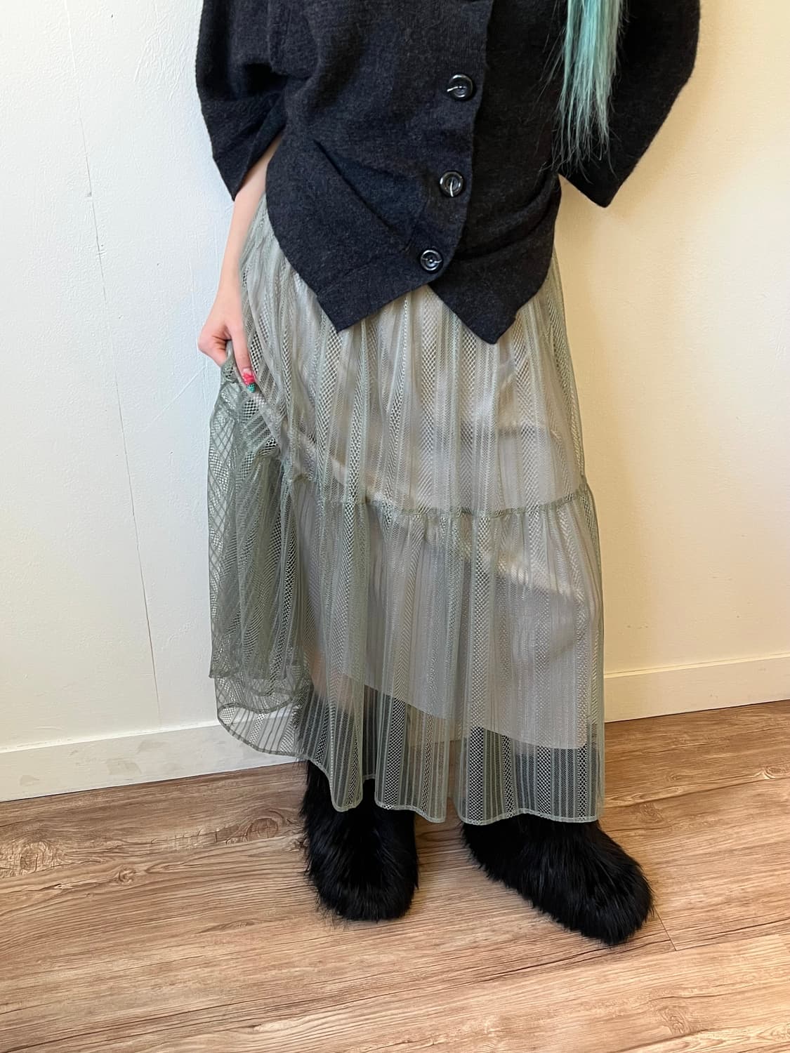 Rirandture 레이어드 민트 롱스커트 상품이미지5