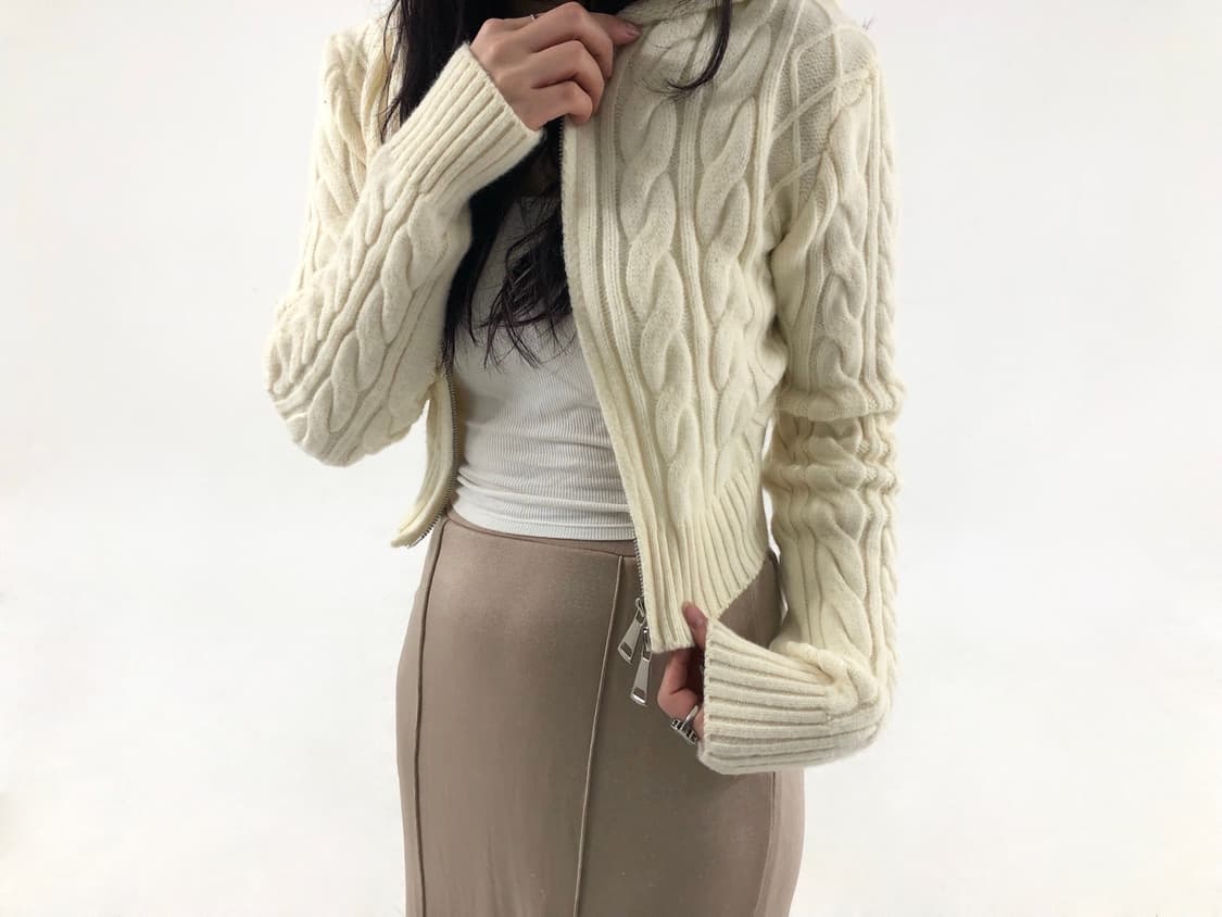 Twist Knit Ivory Hooded Zip-Up  상품이미지2