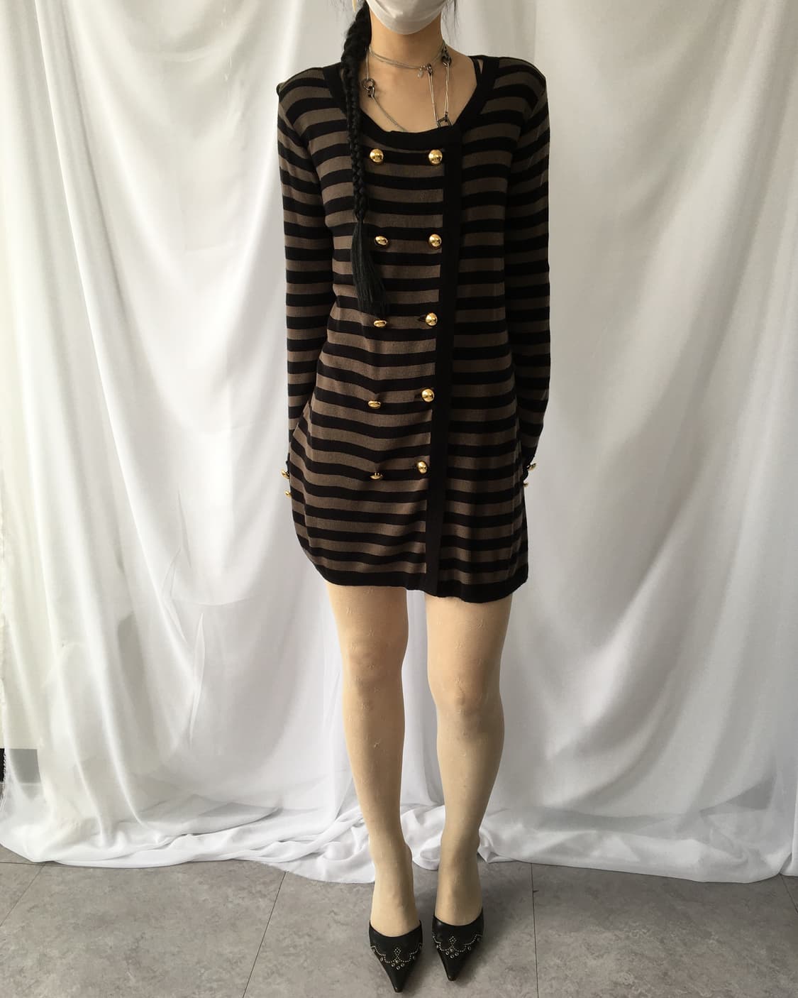 Double button stripe pattern knit cardig 상품이미지6