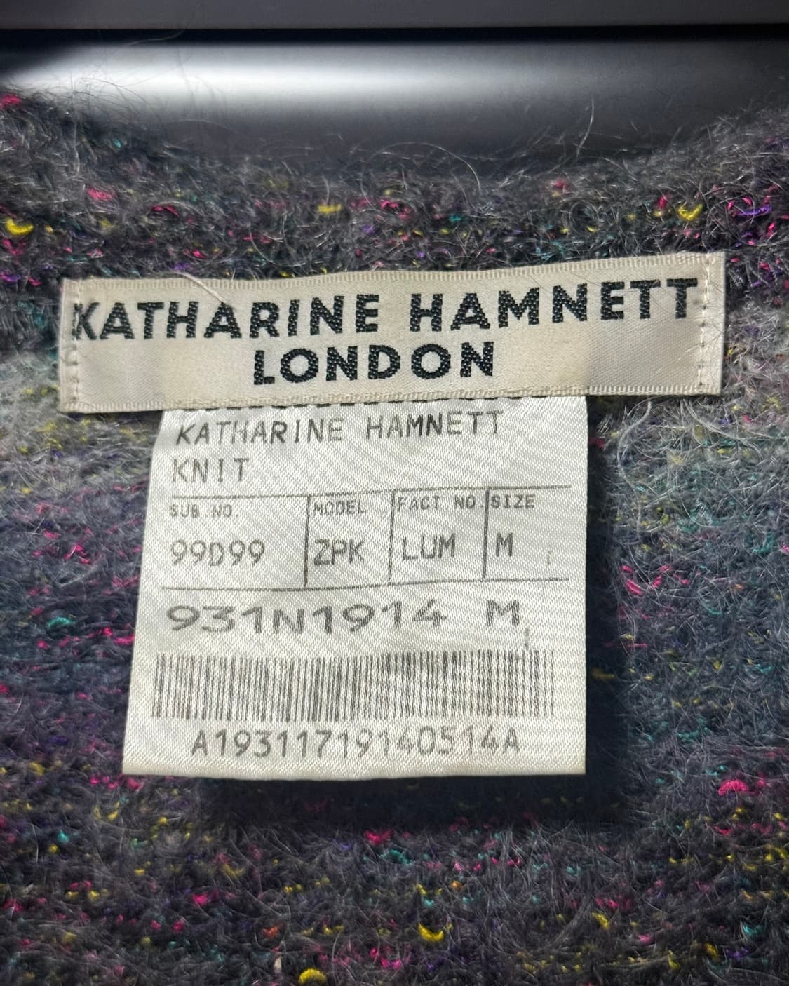 캐서린 햄넷 런던 보카시 모헤어 나일론 스트라이프 일본 후드 니트 집업 상품이미지6