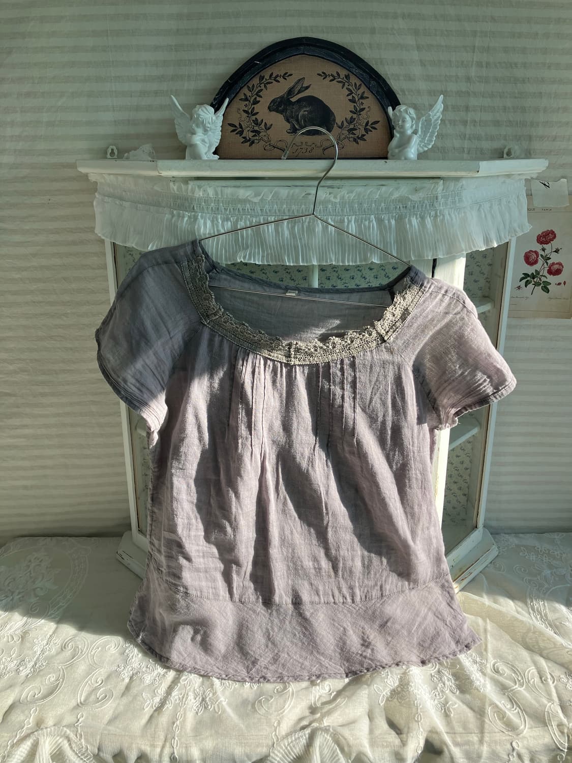 빈티지 모리 페일퍼플 핀턱 블라우스 상품이미지5