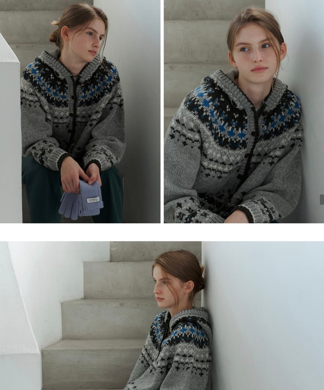 유라고 자카드 후드 가디건 (그레이) 상품이미지2