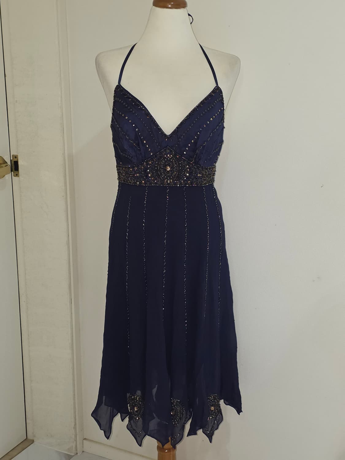 일본빈티지)고전 레트로 오리엔탈 비즈홀터넥 네이비드레스 대회댄스연주회파티 상품이미지3