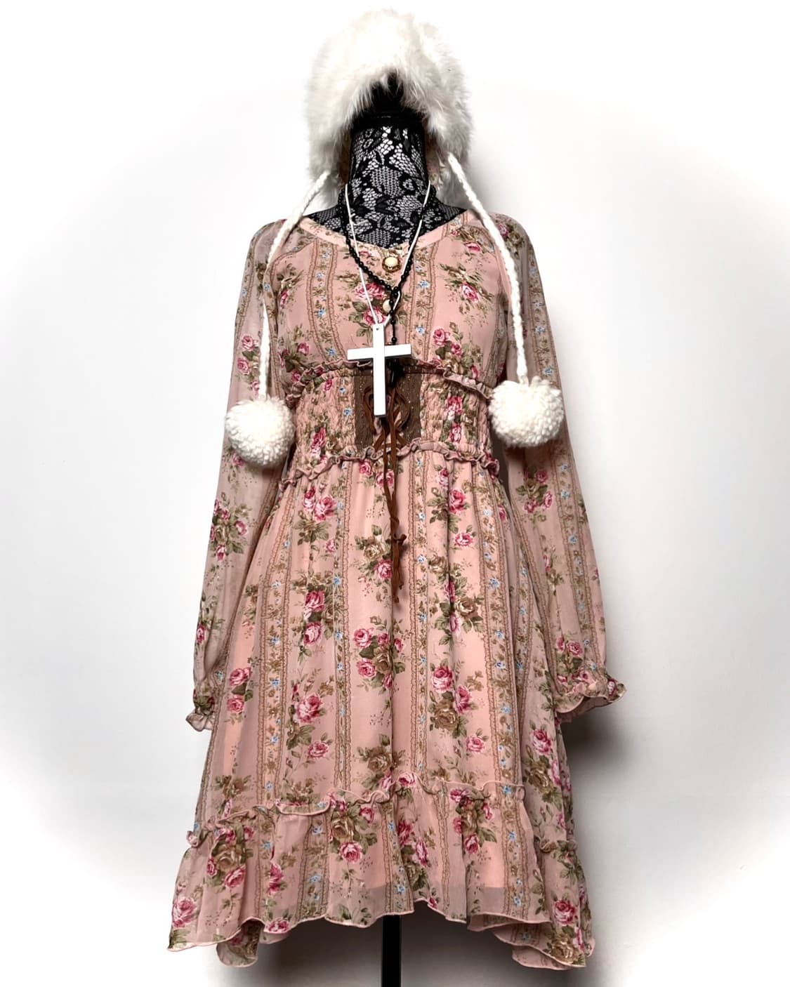 DEARY 디어리 살구색 플라워 패턴 리본 원피스 상품이미지1