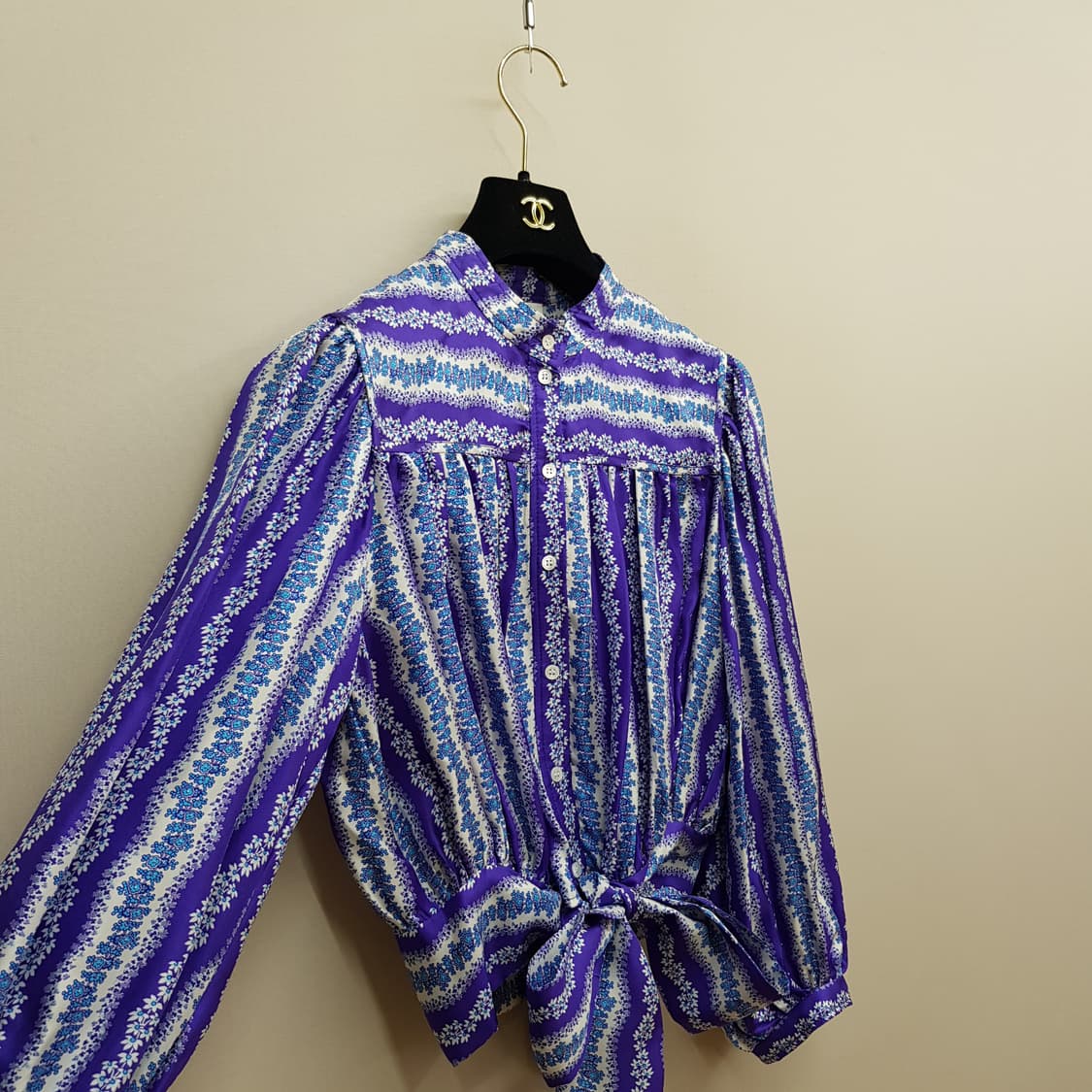 산드로 플로럴 패턴 리본 타이 블라우스 M사이즈 상품이미지4