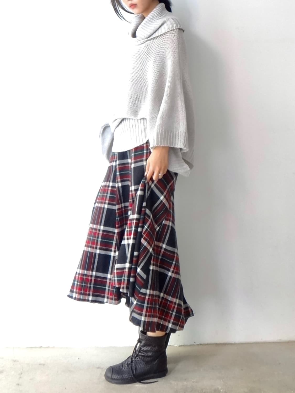 Check ruffle long skirt / red & green 상품이미지7