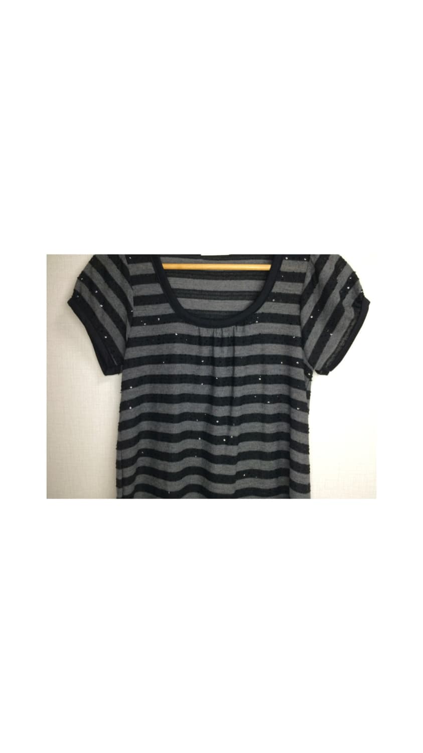 빈티지 블랙 차콜 스트라이프 스팽글 반팔 튜닉 원피스 상품이미지3