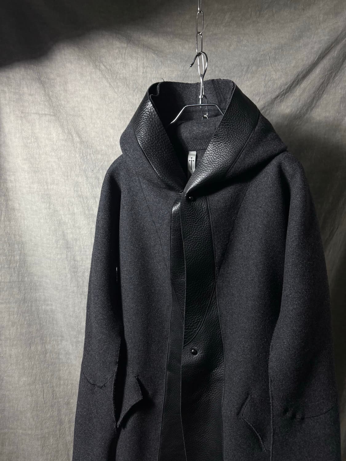 Zeitgeist Leather Trim Hooded Wool Coat  상품이미지3