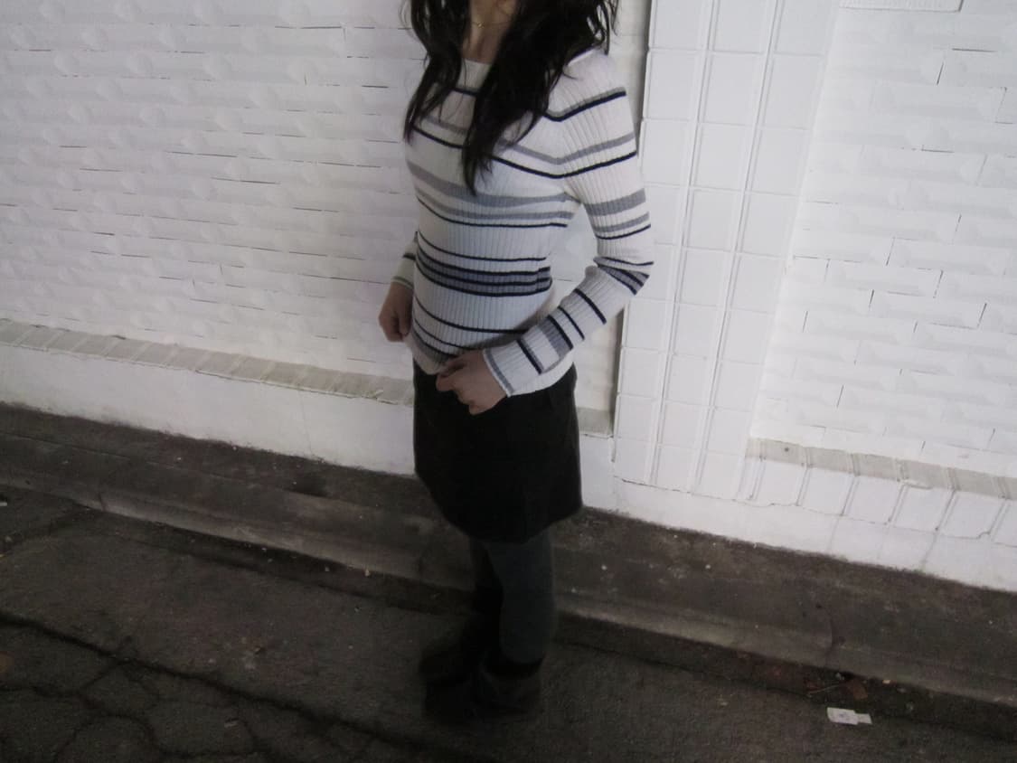 빈티지 보트넥 골지 니트 스트라이프 패턴 디테일 슬림핏 아이보리 상품이미지3