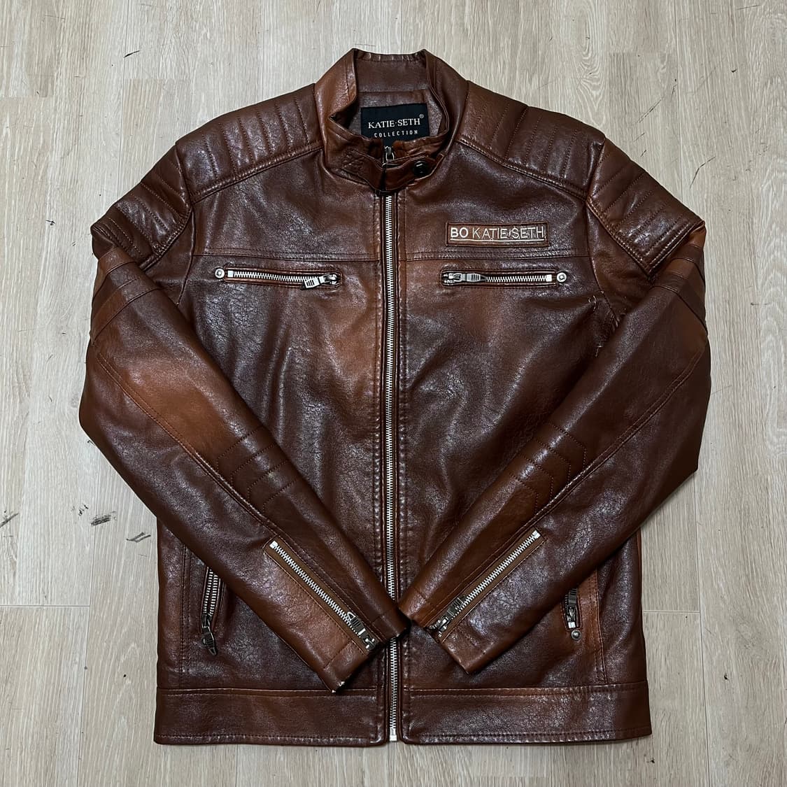 KATIE-SETH 남성 천연 양가죽 바이커 가죽 자켓 L(100) 상품이미지1