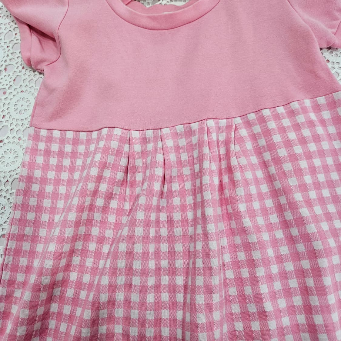 핑크 깅엄 배색 원피스 상품이미지5