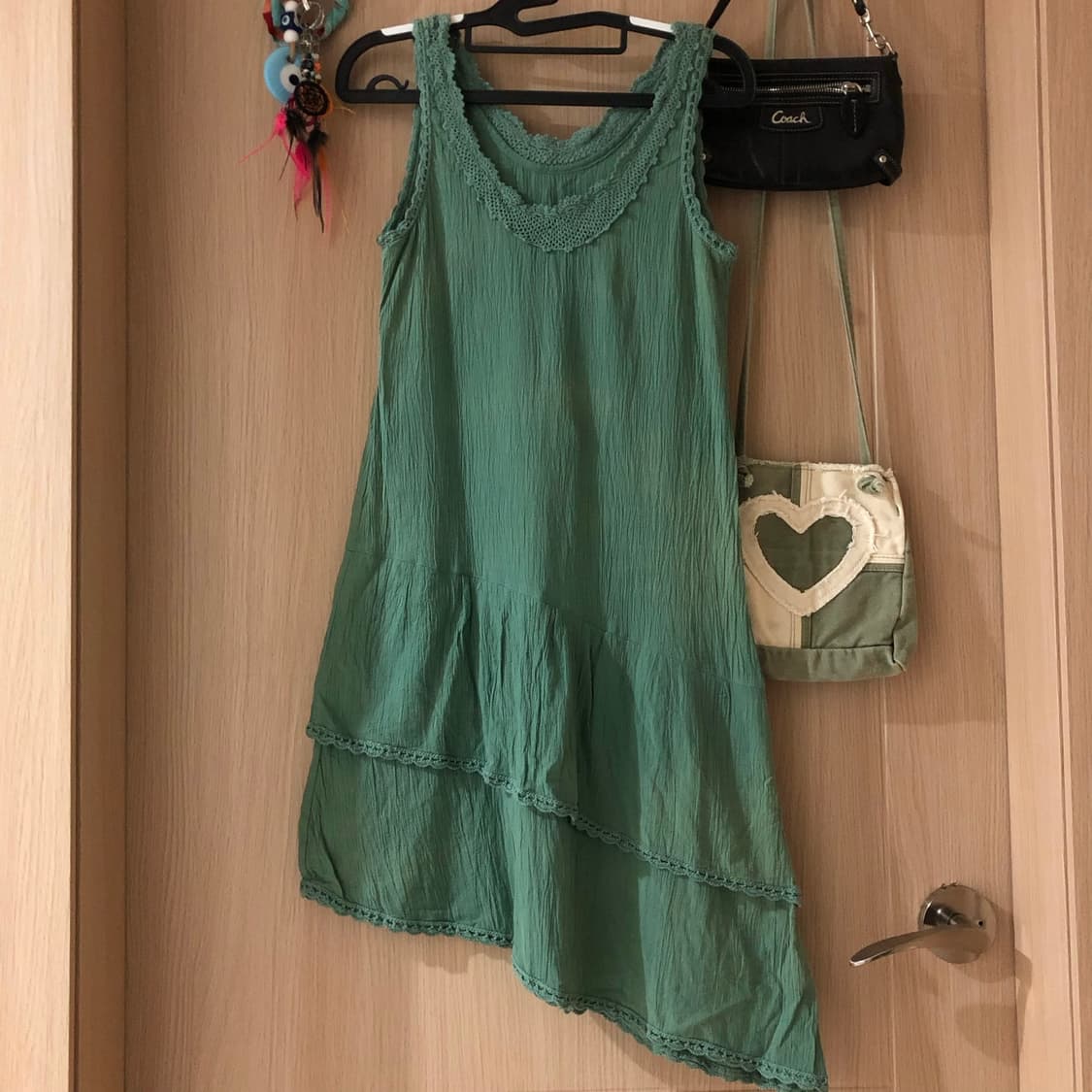 Mintcore Crochet Lace Asymmetrical Dress 상품이미지1