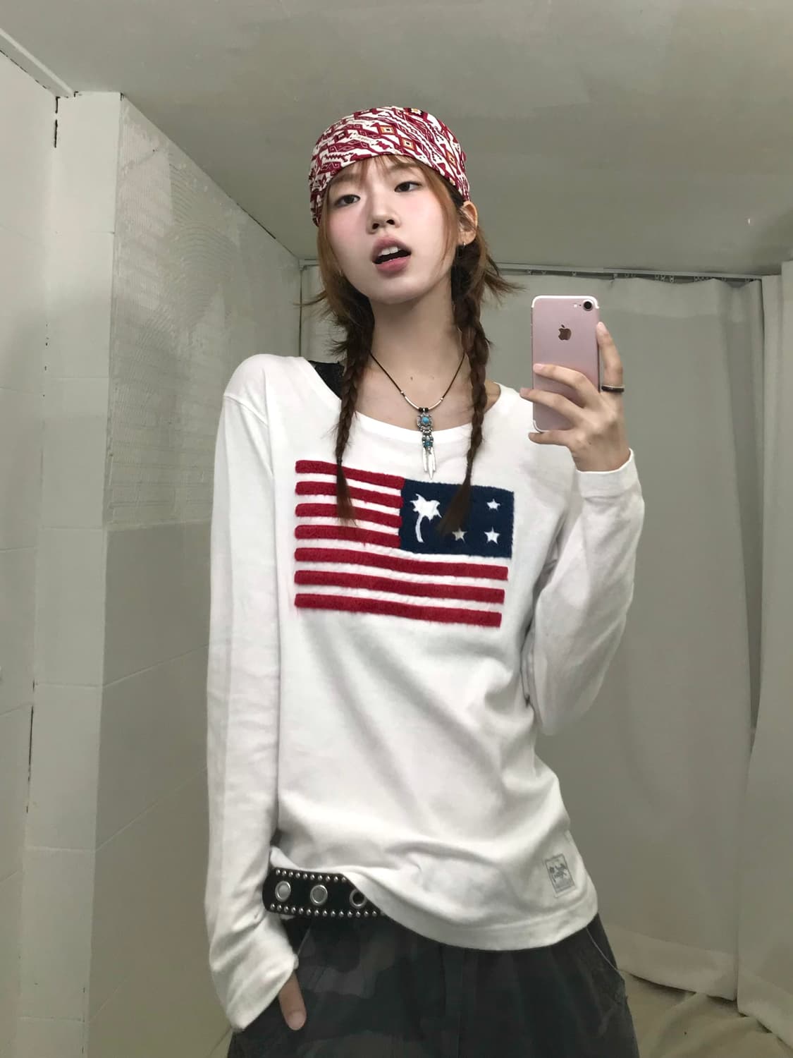 아메리칸 빈티지 스타일 성조기 캐주얼 레이어드 코디 세트 상품이미지2