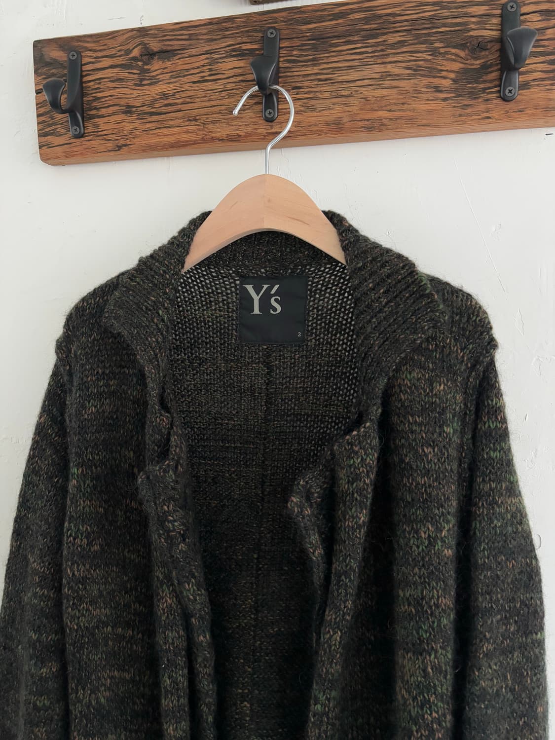 Y’s 요지야마모토 카키 모헤어 롱 오픈 가디건 상품이미지6