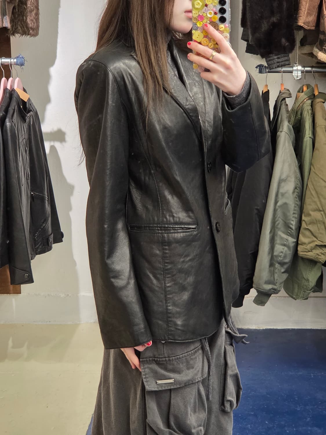 vtg Lambskin 투버튼 레더 블레이저 상품이미지3