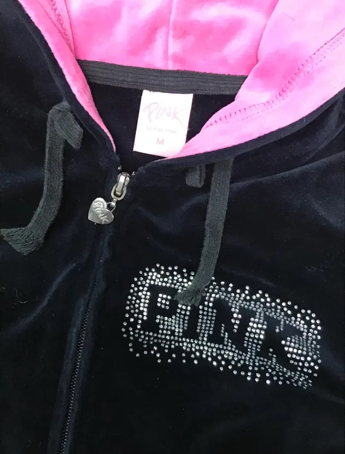 갸루 PINK 블랙 벨벳 후드집업 y2k 일본빈티지 상품이미지3