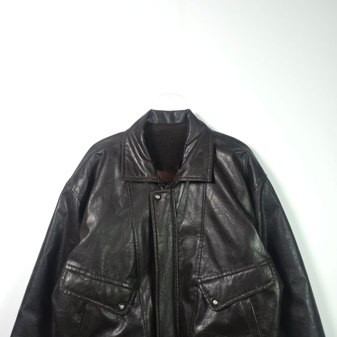 브라운 빈티지 레자 보머 자켓 상품이미지3